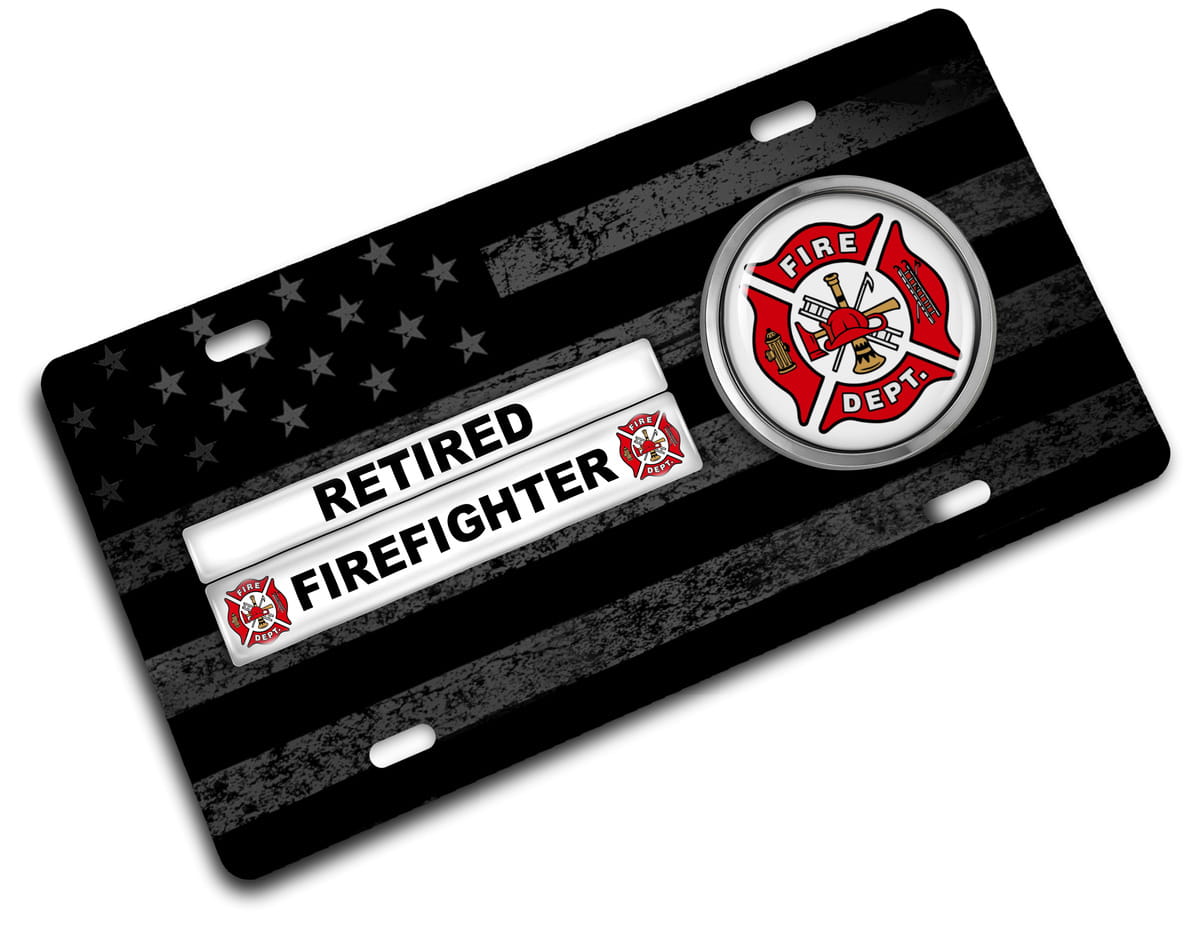 Firefighter Retired - Stainless Steel Car License Plate